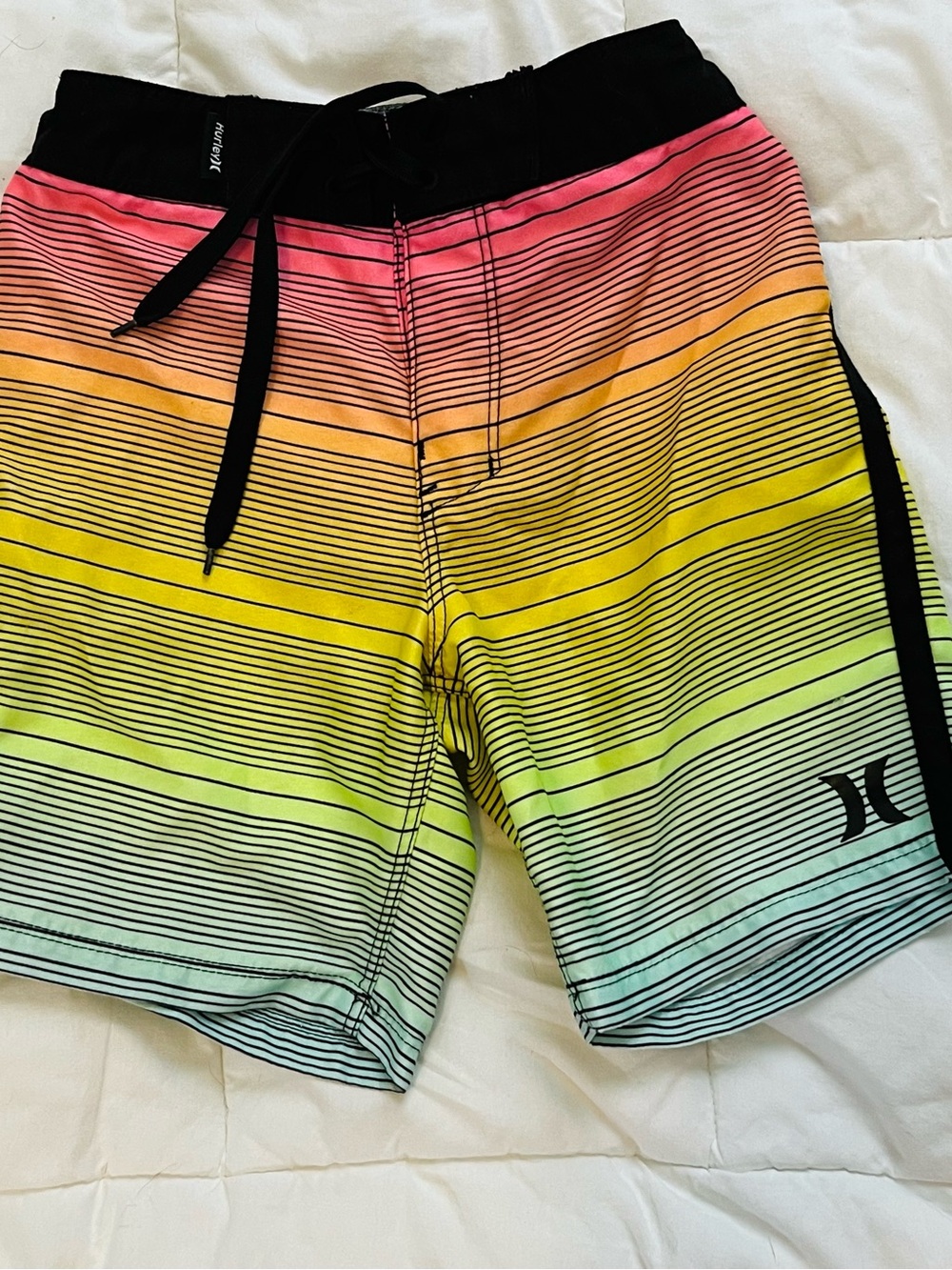 Hurley Kid’s Gradient Stripe Boardshorts — Pink, Yellow, Green